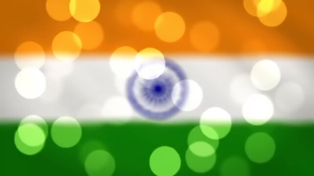 Blurred Orange, White, and Green Indian Flag Background with Soft Bokeh Lights