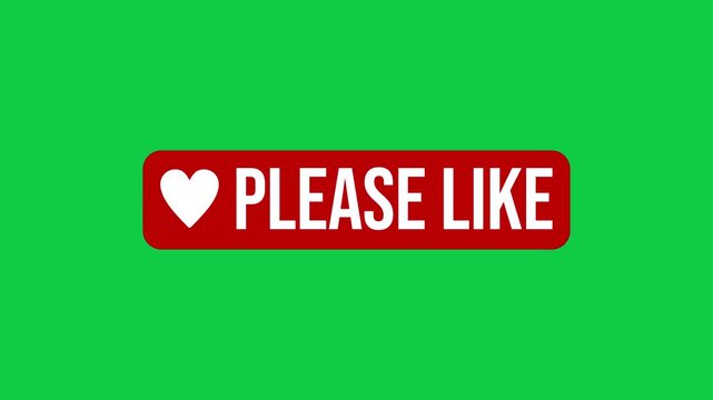 Video animation of an animated heart button with the message please like on a green background - suitable for video blog - seamless loop. 