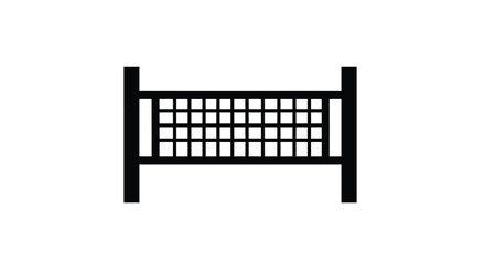 A simple black and white graphic depicts a volleyball net featuring upright posts and a gridded mesh design high quality professional © ArtBySalea07