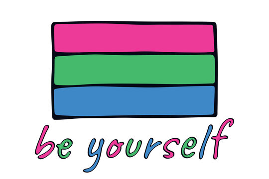 Colorful Polysexual pride flag Happy pride day LGBTQ community Pride Month Vector hand drawn doodle for posters, stickers, logo, cards