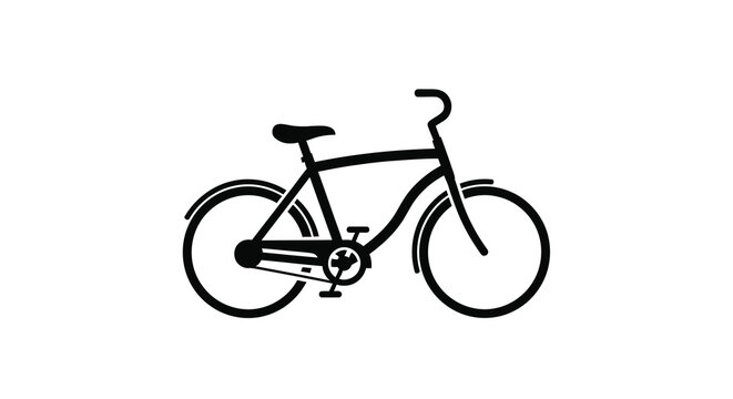 A simple black silhouette depicts a classic bicycle with curved handlebars and a single speed drivetrain high quality professional detailed modern
