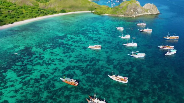 Aerial Shot of Pink Beach Padar Island Komodo National Park Indonesia
