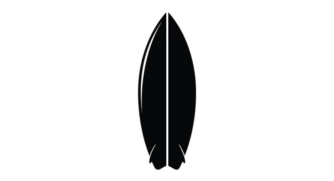 A stark black silhouette of a surfboard is centered on a clean white background showcasing its streamlined shape high quality professional