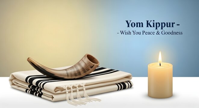 A yom kippur greeting with a shofar and tallit
