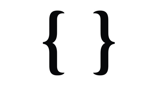 A minimalist depiction of black curly brackets resembling opening and closing symbols set against a white background high quality professional detailed