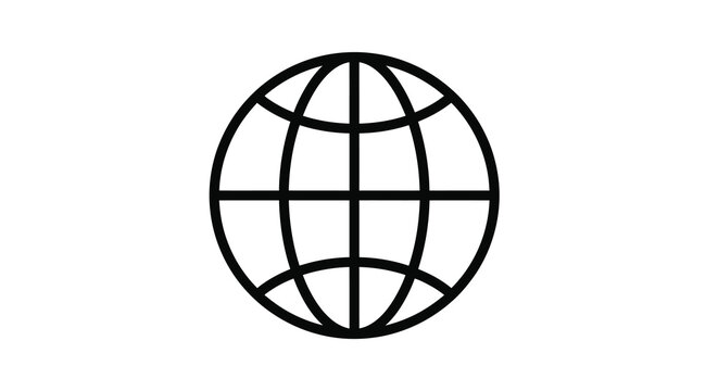 A simple black and white line drawing depicts a spherical globe with visible longitude and latitude lines high quality professional detailed