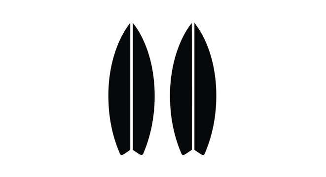 A minimalist graphic showcases two black surfboard silhouettes against a stark white background emphasizing shape and form high quality professional detailed