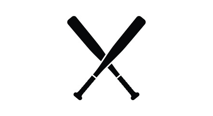 A stark black and white image depicts two baseball bats crossed against a plain white background creating a simple icon © ArtBySalea07