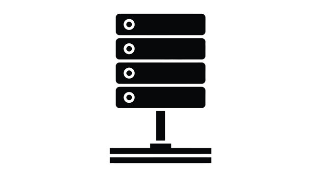 A minimalist black and white illustration depicts a stack of server blades connected to a base high quality professional detailed modern