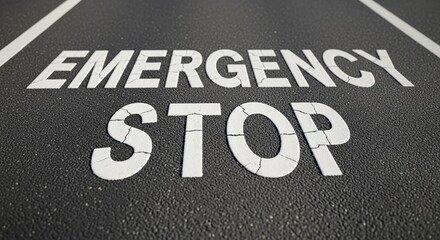 Fototapeta premium Emergency stop lane marking on asphalt road surface with visible paint texture and surrounding road lines. Emergency stop area indicated for driver safety in urgent situations.