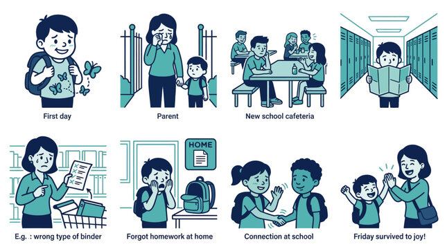 Back to School Challenges and Experiences Illustration Set for Students