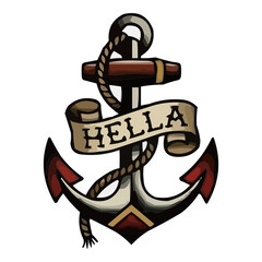 Hella Anchor American Traditional Oakland Tattoo Flash © Kax