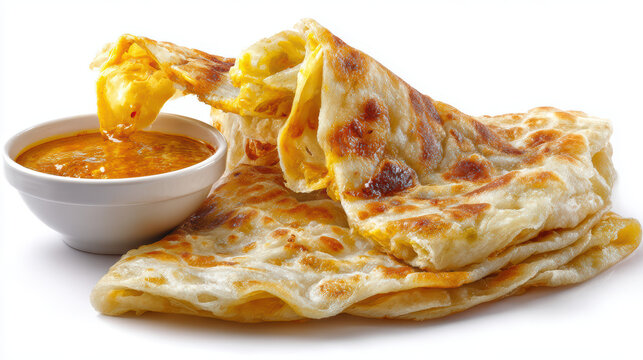 malaysian roti canai with curry dipping sauce