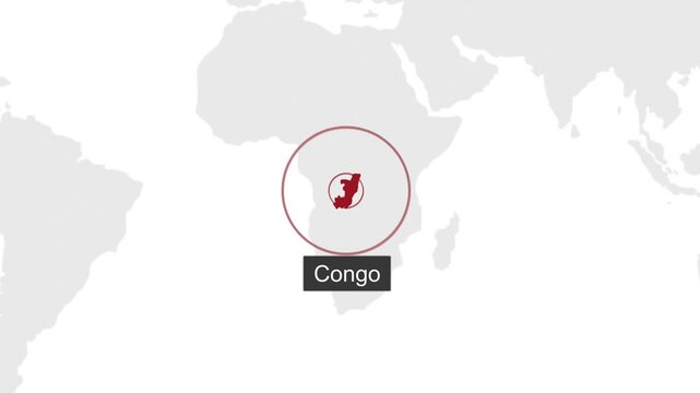 Congo Geographic Location on Minimal World Map Animation