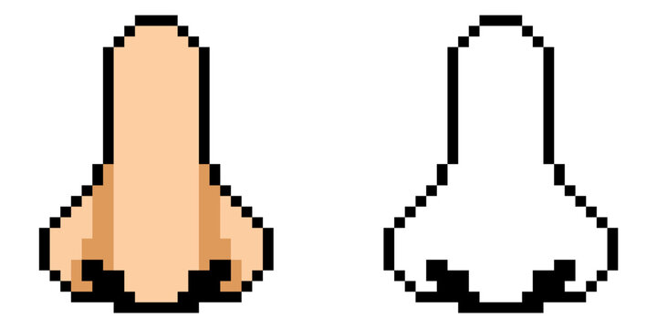 Set pixel nose vector for retro medical games. Ideal for symbolizing 8-bit digital anatomy, arcade style faces, and nostalgic human breathing.