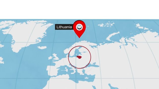 Lithuania City Location on World Map Animation Concept