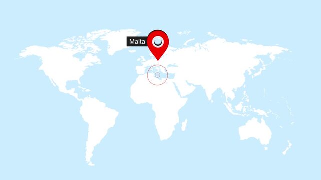 Malta Map Pin Location Animation Global World Map Concept