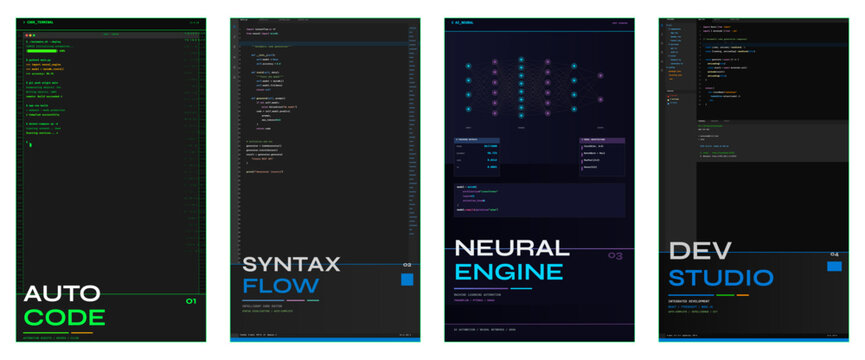 Automatic coding poster design, programming advertisement layout, developer magazine cover, software brochure template, technology flyer, code editorial branding, digital automation marketing visual