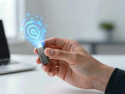 Professional Hand Holding USB-C Security Token with Holographic Projection