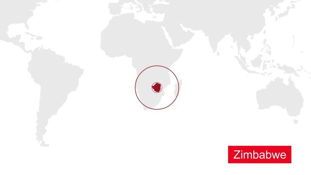 Zimbabwe Map Location Pointer Animation on World Map