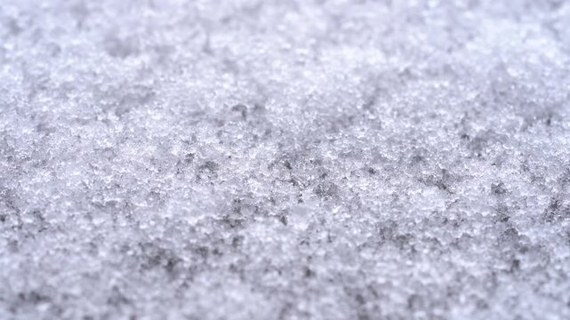 Close up of snow surface texture with ice crystals and winter background.