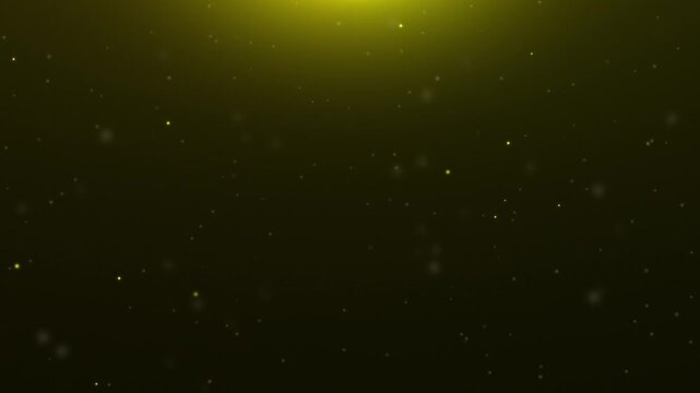 Gold glowing particles rising on black background with top light flare, 16:9 horizontal video, Full HD
