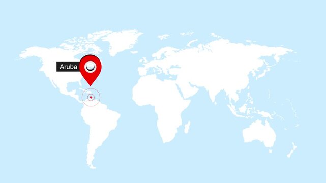 Aruba Map Pin on World Map Animation