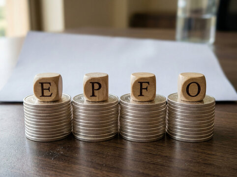 epfo concept with silver coin stacks increasing showing salary growth and provident fund savings