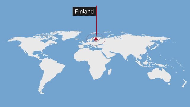 Finland Geographic Location on Minimal World Map Animation
