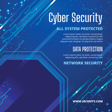 A young man works on his laptop with a cyber security interface on the screen