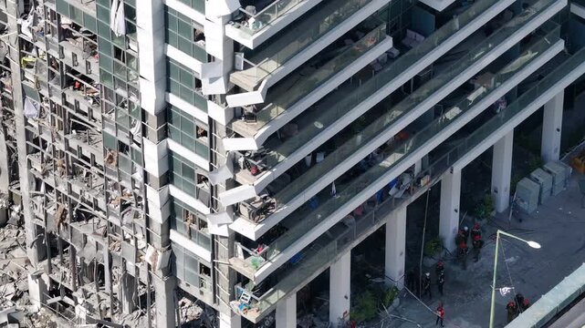 Aerial view Ramat Gan Iranian missile strike destruction Israel

Drone footage showing heavy structural damage from missile impact in Ramat Gan Israel June 13 2025
