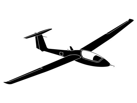 Fixed-Wing Glider Silhouette, Sailplane Soaring Icon, Vector Recreational Aviation Illustration