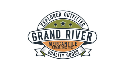 Obraz premium Grand River Mercantile quality goods vector vintage retro badge graphic design