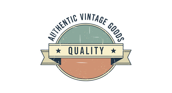 Authentic Vintage Goods Quality Vector Badge Emblem Retro Circle Ribbon Star Banner Seal Stamp