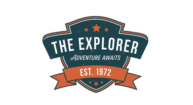 Vintage retro badge vector illustration celebrating exploration and adventure, established in 1972
