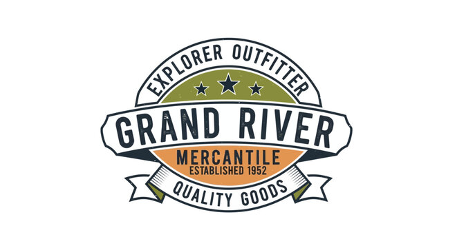Grand River Mercantile quality goods vector vintage retro badge graphic design