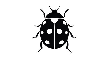 A stark black and white silhouette depicts a ladybug with clearly defined spots and delicate outstretched legs high quality professional detailed © Pvect02