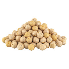 Obraz premium Pile of Dry Chickpeas Isolated on White, Promoting Plant-Based Protein and Healthy Diets.