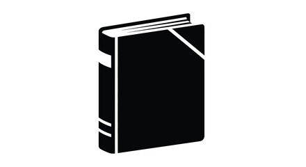 A stark black silhouette depicts a closed hardcover book standing upright suggesting knowledge and literature high quality professional detailed modern elegant © Pvect02