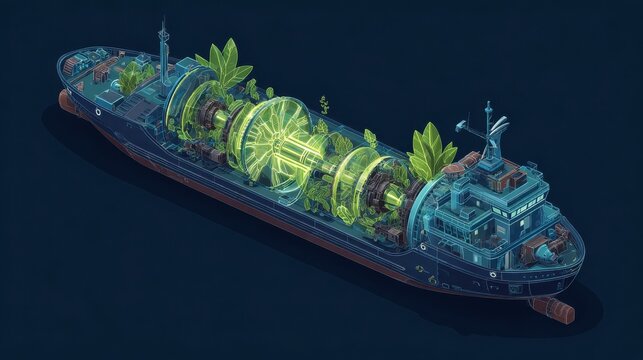 electric ship propulsion green on a blue background