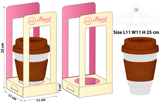 Single Cup Carrier with Handle Dieline Template