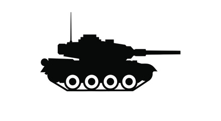 A stark black silhouette depicts a modern main battle tank showcasing its powerful turret and tracked vehicle design high quality professional © Pvect02