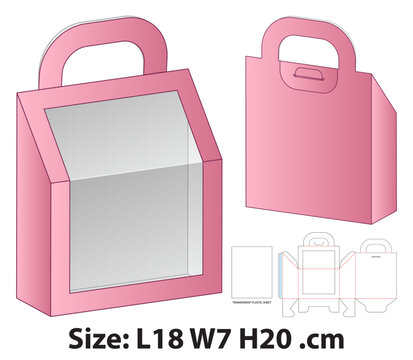 Angled Gable Box with Handle and Window Dieline Template