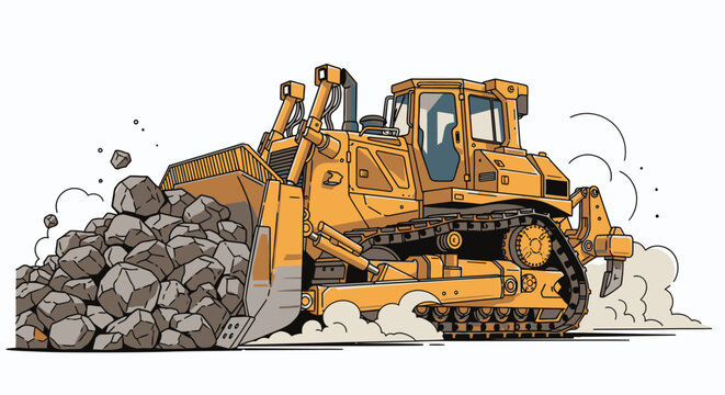 Bulldozer Moving Rocks with Blade.