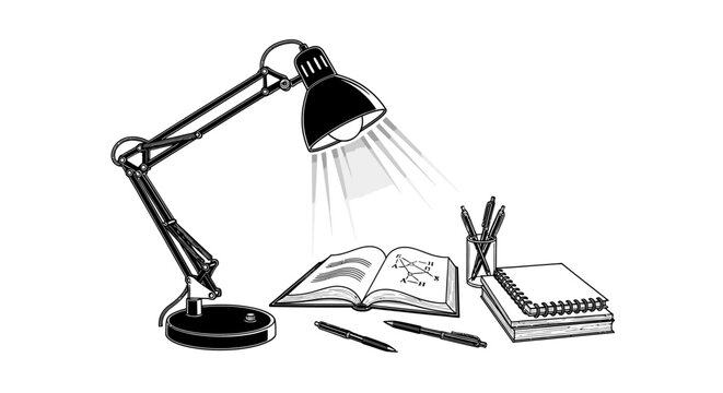 Desk lamp on a working desk.