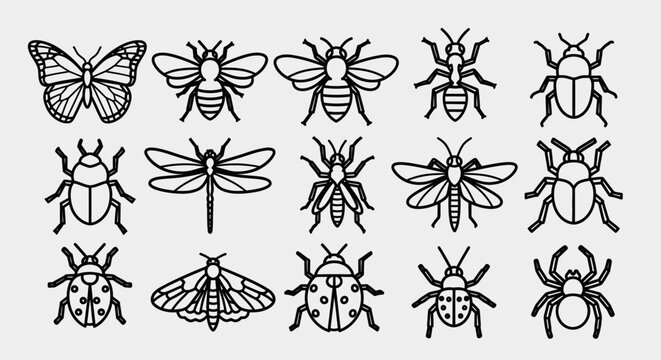 Insects and bugs icon set collection.