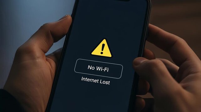 smartphone screen displaying internet lost no wi-fi signal detected