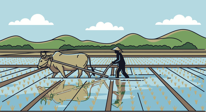 Man plowing field with oxen slowly 2.