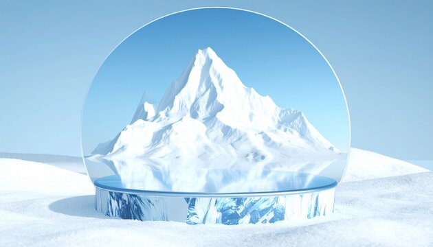 Snowy mountain inside glass dome