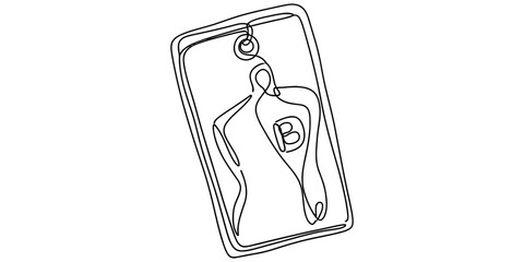 A minimalist single line drawing of a figure inside a rectangular tag with a letter b included. © Ponchomy